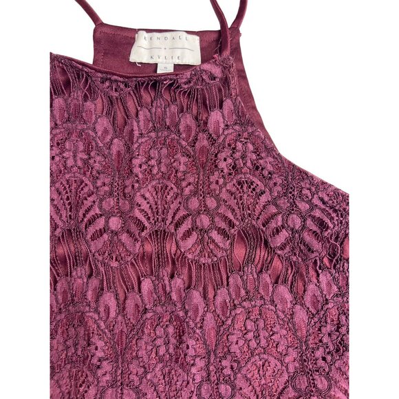 kendall kylie small wine thin strap sleeveless floral lace crop top Dd541 - Picture 2 of 10